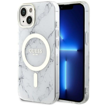 Etui Guess GUHMP14MPCUMAH na iPhone 14 Plus 6.7" - białe Marble MagSafe