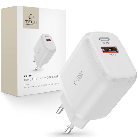 TECH-PROTECT C20W 2-PORT NETWORK CHARGER PD20W QC3.0 DO TELEFONÓW