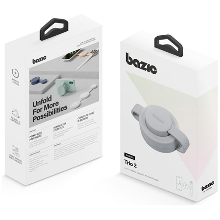 Ładowarka indukcyjna Bazic GoMag Trio 2  3w1 15W magnetyczna do iPhone/Watch/AirPods szara