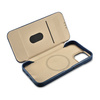 iCarer CE Oil Wax Premium Leather Folio Case skórzane etui iPhone 14 Plus z klapką magnetyczne MagSafe niebieski (AKI14220707-BU)