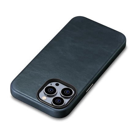 iCarer Oil Wax Premium Leather Case skórzane etui iPhone 14 Pro magnetyczne z MagSafe ciemnoniebieski (WMI14220702-BU)