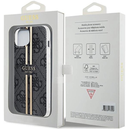 Etui Guess IML 4G Gold Stripe na iPhone 15 Plus / 14 Plus - czarne