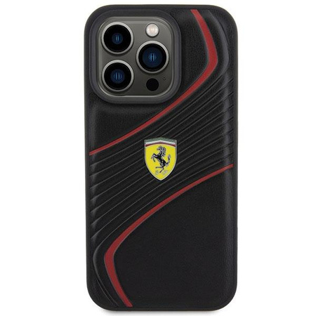 Etui Ferrari Twist Metal Logo na iPhone 15 Pro - czarne