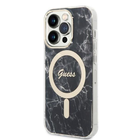 Guess zestaw ładowarka MagSafe + etui do iPhone 14 Pro 6,1" czarne Marble (GUBPP14LHMEACSK)