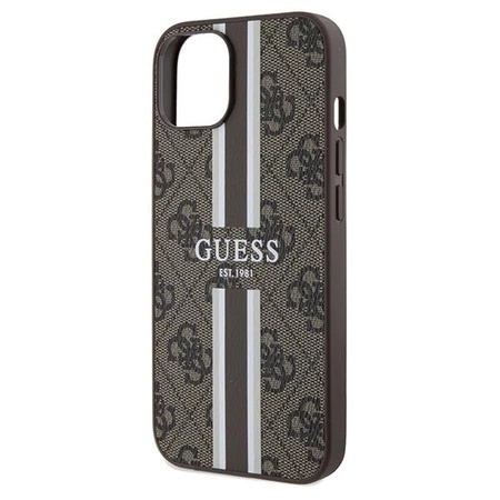 Etui Guess 4G Printed Stripes MagSafe na iPhone 15 / 14 / 13 - brązowe