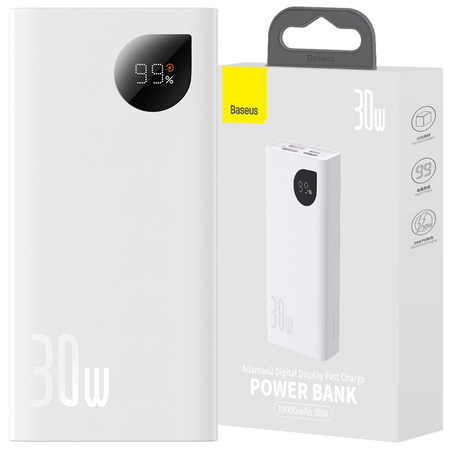 Powerbank Baseus Adaman2 z wyświetlaczem cyfrowym 2x USB-A / 1x USB-C 10000mAh 30W - biały