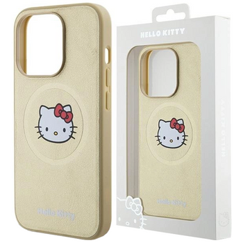Etui Hello Kitty Leather Kitty Head MagSafe na iPhone 15 Pro - złote