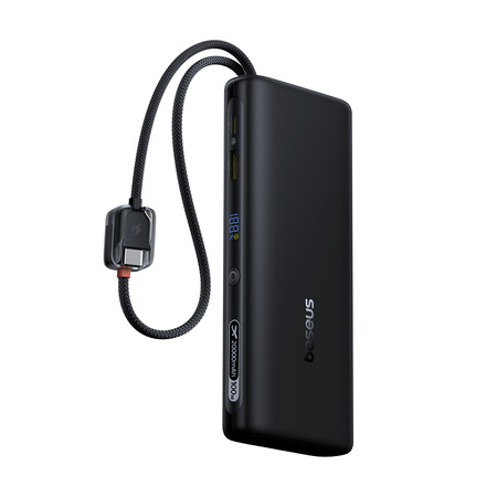 Baseus power bank z wyświetlaczem cyfrowym i podwójnymi wbudowanymi kablami usb-c 20000mAh 100W Czarny