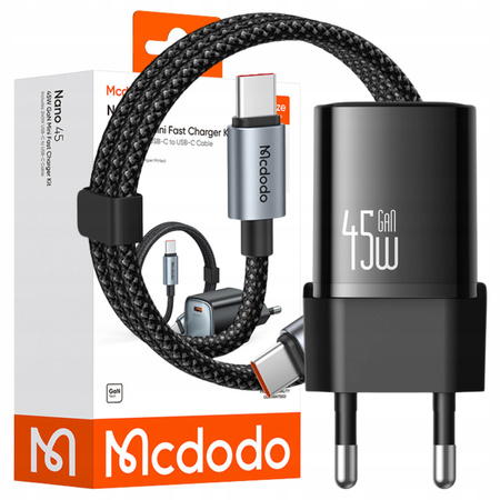 MCDODO SZYBKA ŁADOWARKA DO TELEFONU USB-C 45W GAN KABEL 1M TYP C CZARNA