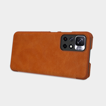 Nillkin Qin Case etui do Xiaomi Redmi Note 11T 5G / Note 11S 5G / Note 11 5G (China) / Poco M4 Pro 5G osłona na aparat kabura pokrowiec obudowa z klapką brązowy