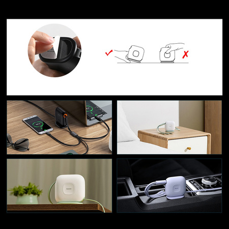 Baseus Traction Series zwijany kabel 3 w 1 USB Typ C - micro USB / USB Typ C / Lightning Power Delivery 100W 1,7m fioletowy (CAQY000005)