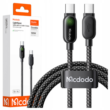 MCDODO KABEL USB-C USB-C SZYBKIE ŁADOWANIE USB TYP C PD 100W 1M LED CZARNY