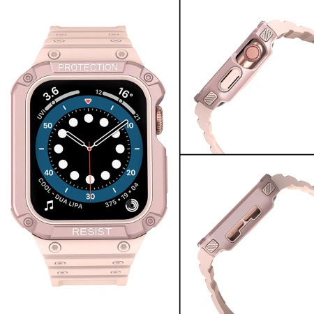 Protect Strap Band opaska z etui do Apple Watch 7 / 6 / 5 / 4 / 3 / 2 / SE (41 / 40 / 38mm) obudowa pancerny pokrowiec na zegarek różowy