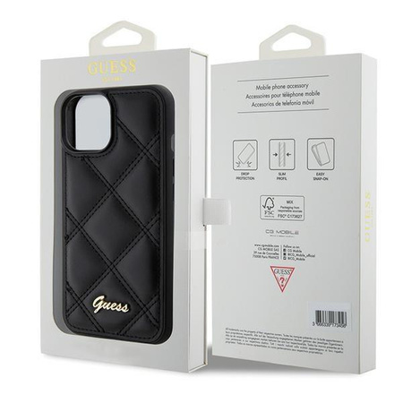 Etui Guess Quilted Metal Logo na iPhone 15 - czarne