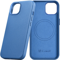 iCarer Litchi Premium Leather Case skórzane etui iPhone 14 Plus magnetyczne z MagSafe jasnoniebieski (WMI14220711-LB)