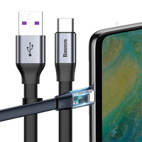 Baseus Simple płaski kabel przewód USB / USB Typ C SuperCharge 5A 40W Quick Charge 3.0 QC 3.0 23cm szary (CATMBJ-BG1)