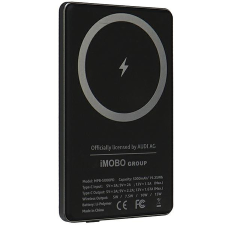 Audi Powerbank indukcyjny 15W 5000mAhszary/grey Big Logo MagSafe AU-MWPB5000-GT/D1-GY