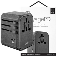 Uniq Ład. siec. Voyage World Adapter 33W + 2xUSB + PD 18W + QC 3.0 - szare (LITHOS Collective)