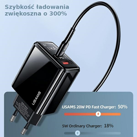 USAMS ŁADOWARKA SIECIOWA 1xUSB-C 1xUSB T40 DO APPLE DO LIGHTNING PD3.0