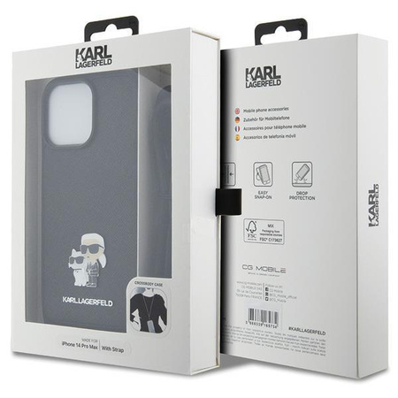 Etui Karl Lagerfeld KLHCP14XSAKCPSK na iPhone 14 Pro Max 6.7" hardcase - czarne Crossbody Saffiano Metal Pin Karl&Choupette