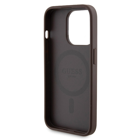 Zestaw Guess GUBPM5P15L4GEMGW iPhone15 Pro 6.1 hardcase + Powerbank 5000mAh MagSafe brązowy/brown 4G Metal Logo