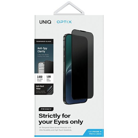 UNIQ PRIVACY SZKŁO HARTOWANE DO IPHONE 15 PRO 6.1 Z APLIKATOREM Z OCHRONĄ