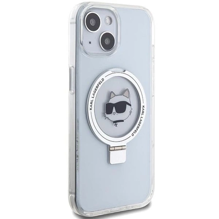 Etui Karl Lagerfeld Ring Stand Choupette Head MagSafe do iPhone 15 - białe