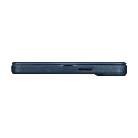 iCarer CE Oil Wax Premium Leather Folio Case skórzane etui iPhone 14 Plus z klapką magnetyczne MagSafe niebieski (AKI14220707-BU)