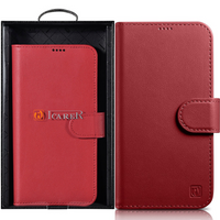 iCarer Wallet Case 2in1 etui iPhone 14 Pro Max skórzany pokrowiec z klapką Anti-RFID czerwony (WMI14220728-RD)