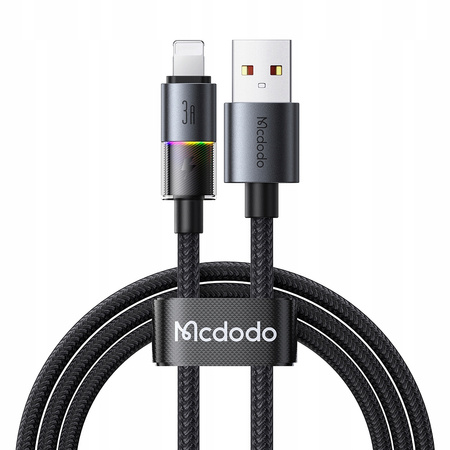 MCDODO KABEL USB SZYBKIE ŁADOWANIE DO IPHONE LIGHTNING 3A 36W 1M LED CZARNY