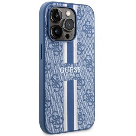 Etui Guess GUHMP14LP4RPSB na iPhone 14 Pro - niebieskie 4G Printed Stripes MagSafe