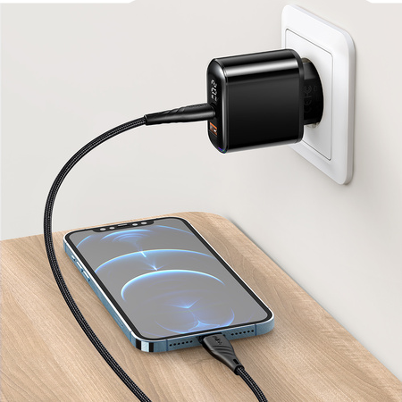 MCDODO SZYBKA ŁADOWARKA SIECIOWA DO TELEFONU 2X USB USB-C PD 20W MIERNIK