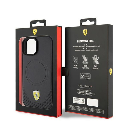 Ferrari FEHMP15SPTEK iPhone 15 6.1" czarny/black hardcase Carbon Metal Logo MagSafe