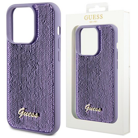 Etui Guess Sequin Script Metal na iPhone 15 Pro Max - fioletowe