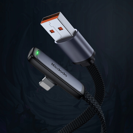 MCDODO KABEL KĄTOWY USB LIGHTNING PŁASKI 36W DO IPHONE 12 13 14 CZARNY 1M