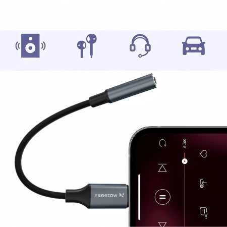 Adapter Wozinsky WALJ-01 Lightning - mini jack 3,5mm - czarny