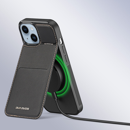 Etui portfel Dux Ducis Rafi Mag z podstawką 3w1 do iPhone 15 Plus z MagSafe i blokadą RFID - czarne