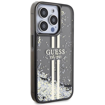 Etui Guess Liquid Glitter Gold Stripes na iPhone 15 Pro - czarne