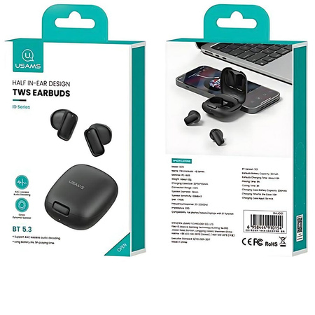 USAMS SŁUCHAWKI BLUETOOTH 5.3 TWSID DO SMARTFONÓW Z SYSTEMEM ANDROID I IOS