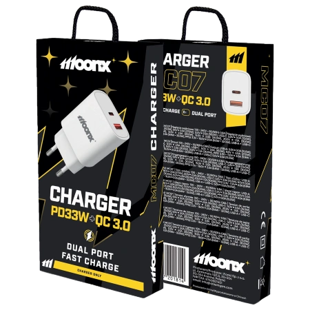 MOONX ładowarka sieciowa MC07 PD 33W 1xUSB-C + 1xUSB QC3.0 Biały