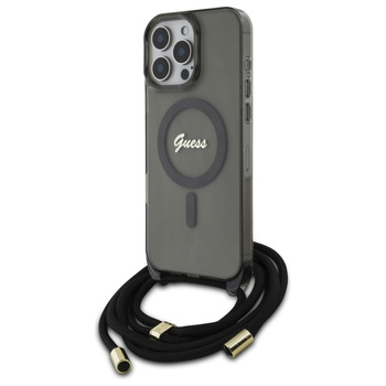 GUESS ETUI HARDCASE DO IPHONE 16 PRO MAX CROSSBODY CORD DO MAGSAFE BLACK