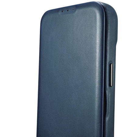 iCarer CE Oil Wax Premium Leather Folio Case skórzane etui iPhone 14 Plus z klapką magnetyczne MagSafe niebieski (AKI14220707-BU)