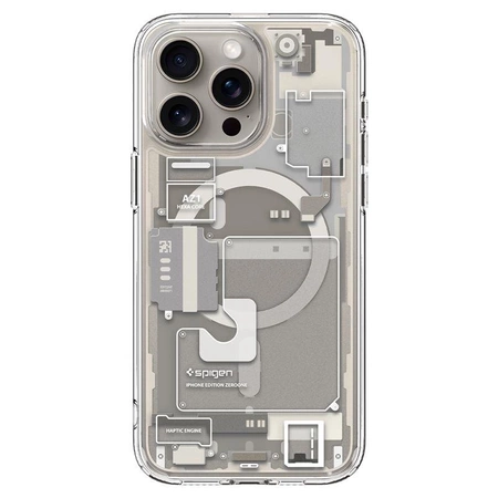 Etui Spigen Ultra Hybrid Mag z MagSafe na iPhone 15 Pro Max - tytan naturalny (wzór Zero One)