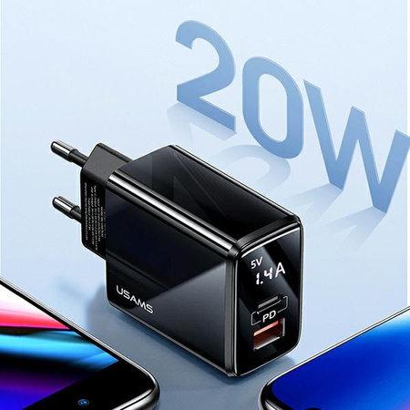 USAMS ŁADOWARKA SIECIOWA 1xUSB-C 1xUSB T40 DO APPLE DO LIGHTNING PD3.0