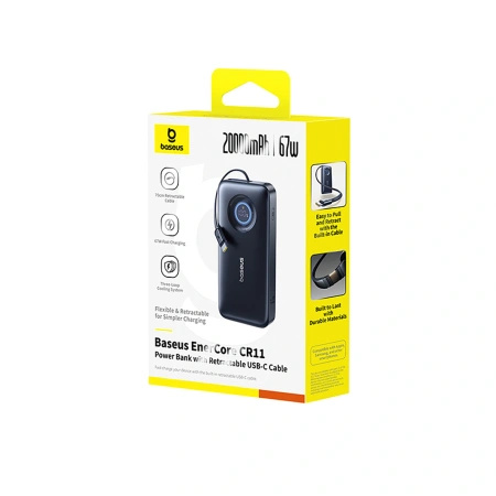 Powerbank Baseus EnerCore CR11 20000mAh 67W ze zwijanym kablem USB-C - czarny