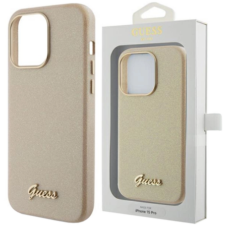 Etui Guess Glitter Glossy Script do iPhone 15 Pro - złote