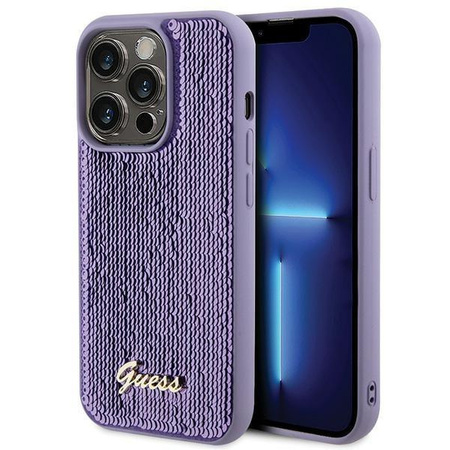 Etui Guess Sequin Script Metal na iPhone 15 Pro Max - fioletowe