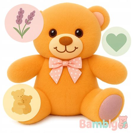 BAMBLY LAWENDOWY MIŚ PLUSZOWY PLUSZAK MASKOTKA PRZYTULANKA POMARAŃCZ 15CM