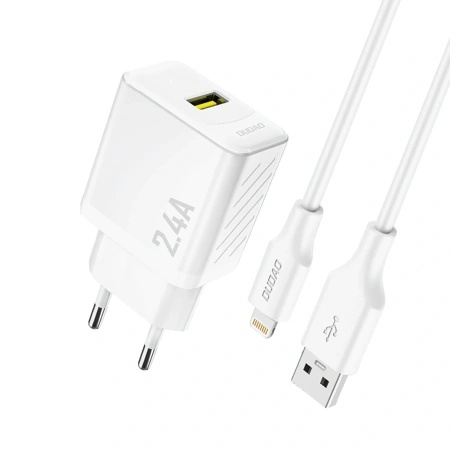 Ładowarka sieciowa Dudao A23LEU 2.4A GaN EU USB-A z kablem USB-A - Lightning - biała