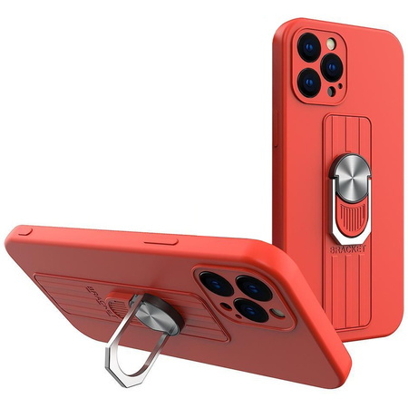 Ring Case silikonowe etui z uchwytem na palec i podstawką do Xiaomi Redmi Note 11 czerwony